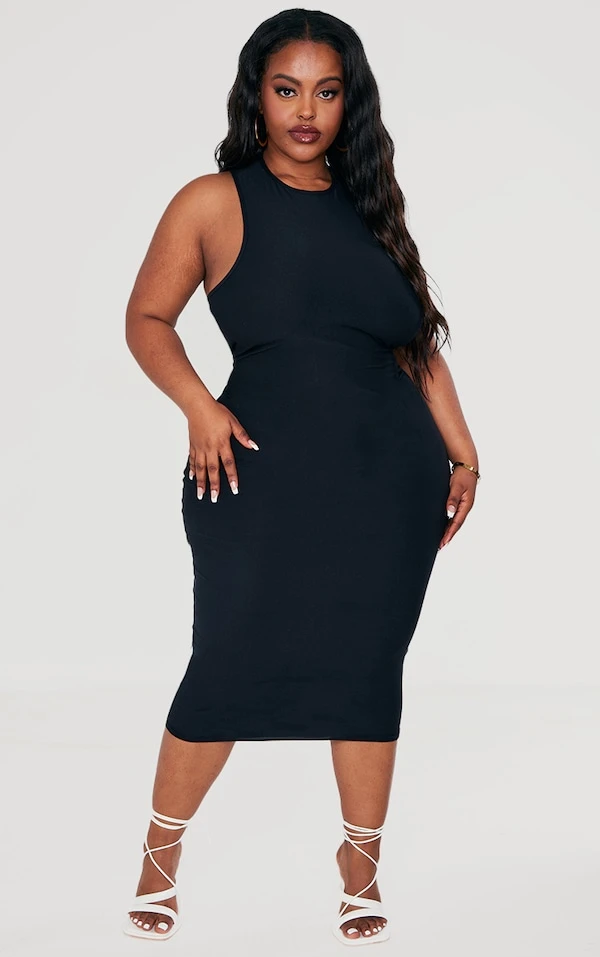 Plus Robe Moulante Douce Noire à Dos Nageur 1 Plus Robe Moulante Douce Noire à Dos Nageur