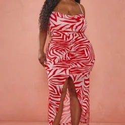 Plus Robe Mi-longue Froncée Dévorée Rose à Col Bénitier