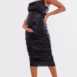 Maternité Robe De Grossesse Noire à Sequins Et Col Bénitier -Promos Jupe Éthérée Boutique 5f6005b819149aa0e1ab363d261981088727ff49 cnb2410 3