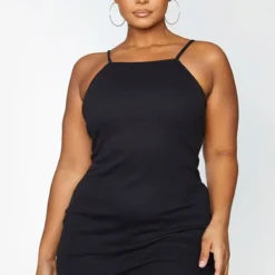 Plus Robe En Maille Côtelée Noir ébène Moulante à Col Haut Style 90's