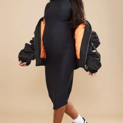 Maternité Robe De Grossesse Longue Noire Sculpt Mat à Manches Courtes