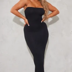 Shape Robe Bustier Mi-longue Noire Texturée