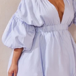 Plus Robe Droite Bleu Cendré Bouffante à Manches Ballon -Promos Jupe Éthérée Boutique 649234e000cc810d02cb0555a0b6f14dfc7ad1ca cmy4336 5