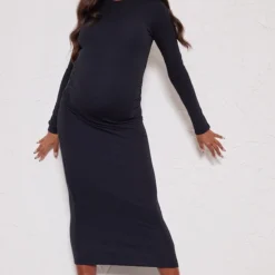 Maternité Robe De Grossesse Mi-longue Côtelée Noire à Manches Longues -Promos Jupe Éthérée Boutique 64c145ca89052940517f90705c18cebb0b5e6746 cnc4893 3