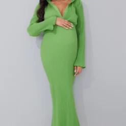 Maternité Robe De Grossesse Mi-longue Verte Plissée à Boutons -Promos Jupe Éthérée Boutique 6658f052243318ba54c5f393c806127be07ec167 cmw5737 4