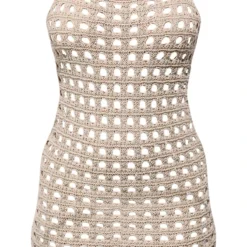 Petite Mini-robe En Maille Crochet Gris Pierre à Bretelles -Promos Jupe Éthérée Boutique 6664710a7798591a219fd258df6c236a24e51b55 cnf1317 5