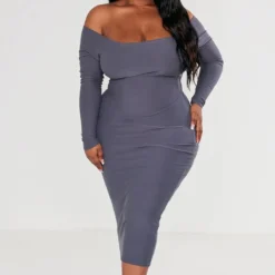 Plus Robe Moulante Gris Anthracite Douce à Col Bardot -Promos Jupe Éthérée Boutique 668dbf835500d04f8a35bc573e02c7e606d0aa30 cnc9616 3
