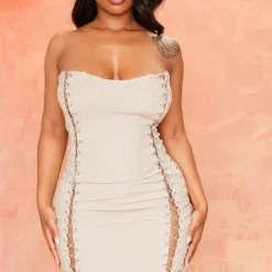 Shape Mini-robe Style Bustier En Maille Tissée Gris Pierre à Lacets