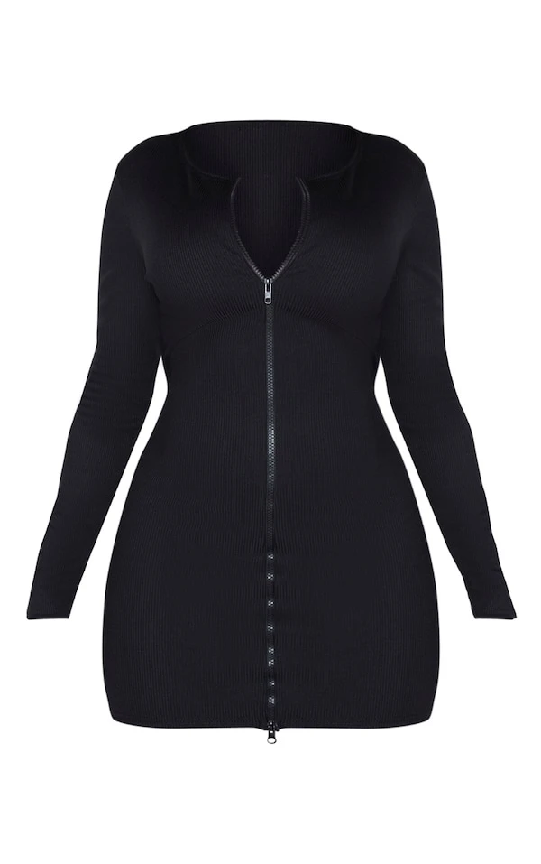 Shape Robe Moulante Manches Longues Zippée Noire En Maille Côtelée Large 3 Shape Robe Moulante Manches Longues Zippée Noire En Maille Côtelée Large – Image 3