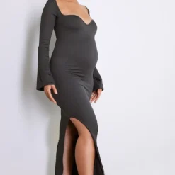 Maternité Robe De Grossesse Côtelée Gris Anthracite à Manches Longues Détail Contours -Promos Jupe Éthérée Boutique 68df0c59aa0f33e61b072dcd02f55b8f0d87ba40 cnc9928 3