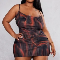 Plus Robe Moulante Satinée Plissée Chocolat à Imprimé Tourbillons Et Col Bénitier -Promos Jupe Éthérée Boutique 68fd2316199f79b94d21a68dc40f472557745d1a cnc9753 3