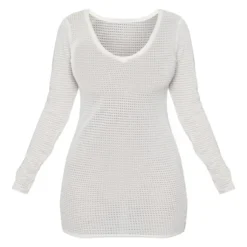 Shape Robe Texturée Blanche à Manches Longues Et Col En V -Promos Jupe Éthérée Boutique 69030da59675078fa9674322634d2a9b82a4a951 cne9313 5