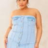 Plus Robe Moulante En Jean Bleu Clair Délavé Style Corset à Boutons