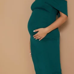 Maternité Robe De Grossesse Mi-longue Vert émeraude à Col Bardot Et Ourlet Volanté -Promos Jupe Éthérée Boutique 6acac7b632752f566e9eba3c3ec802870aaf7f4b cmz9778 4