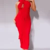 Shape Robe Longue Cache-coeur En Mesh Rouge à Lien Nouable