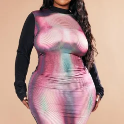 Plus Robe Moulante Rose à Imprimé Corps