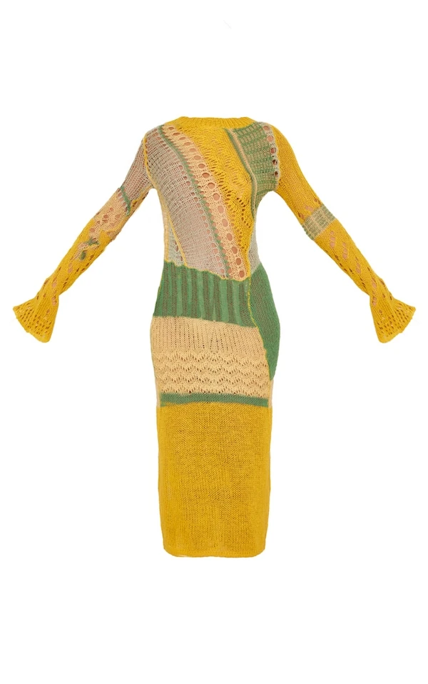 Tall Robe Longue Déchirée En Maille Tricot Ajourée Jaune à Fente Sur Le Côté 5 Tall Robe Longue Déchirée En Maille Tricot Ajourée Jaune à Fente Sur Le Côté – Image 5
