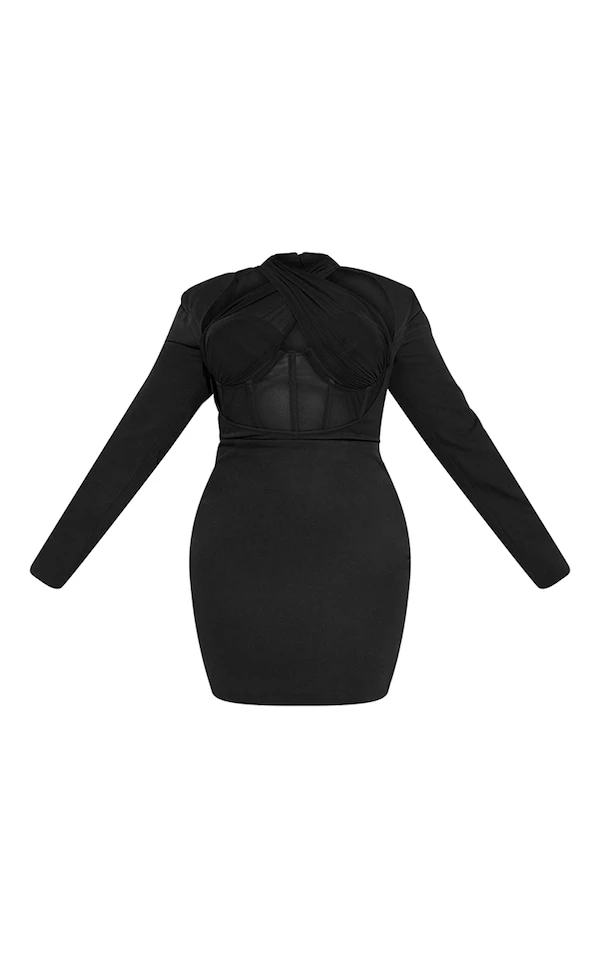 Plus Robe Moulante Noire Deluxe Croisée Devant à Détail Corset 5 Plus Robe Moulante Noire Deluxe Croisée Devant à Détail Corset – Image 5