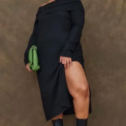 Plus Robe Mi-longue Oversize En Maille Tricot épaisse Noire à Col Bardot -Promos Jupe Éthérée Boutique 6dc81af5a3518b54d15394553dc23ba8c0f7247a cmz2391 3