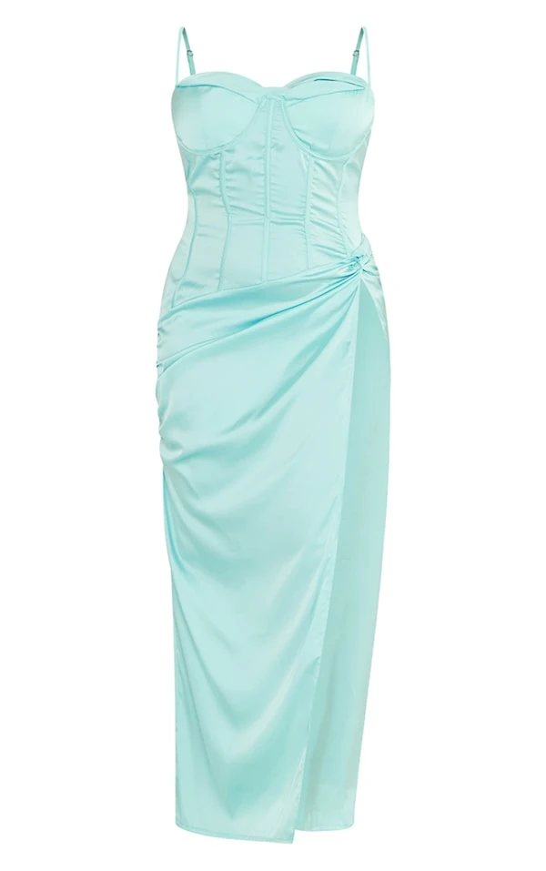 Plus Robe Mi-longue Satinée Turquoise Drapée Sur Le Buste 5 Plus Robe Mi-longue Satinée Turquoise Drapée Sur Le Buste – Image 5