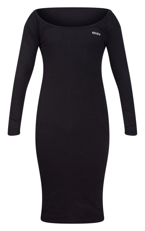 Zero Plus Renew Robe Mi-longue Côtelée épaisse Noire à Col Carré 5 Zero Plus Renew Robe Mi-longue Côtelée épaisse Noire à Col Carré – Image 5