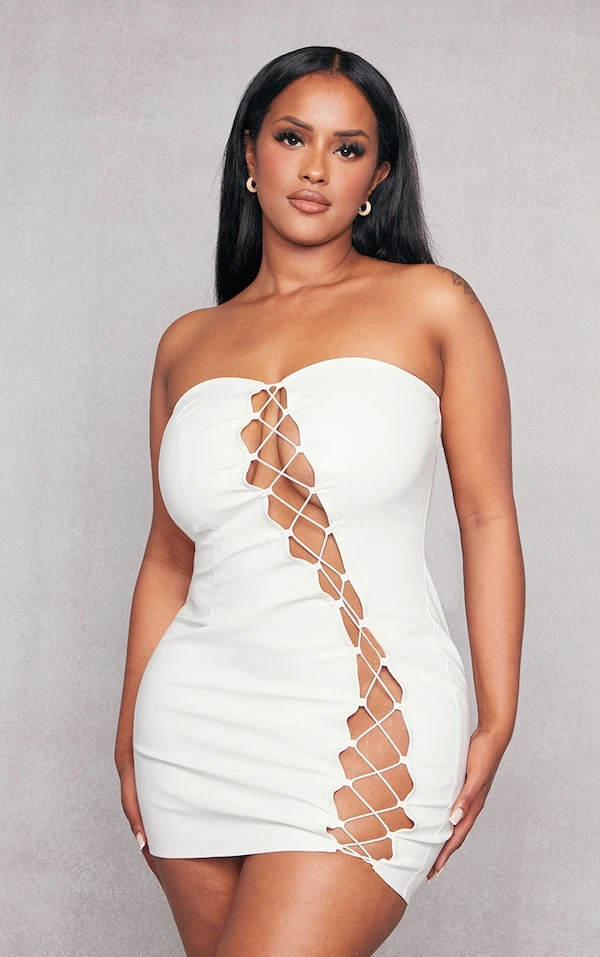 Shape Mini Robe Lacée En Similicuir Blanc 1 Shape Mini Robe Lacée En Similicuir Blanc