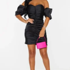 Petite Mini Robe Satinée Froncée Noire à Manches Bouffantes -Promos Jupe Éthérée Boutique 6f4e1e2d9850472c057da8909203884489fccd22 cmu2890 4