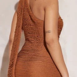 Petite Mini Robe Texturée Marron Froncée -Promos Jupe Éthérée Boutique 6f7d5ce92804784b2e0f3e8c30df474f2451fced cne2231 4