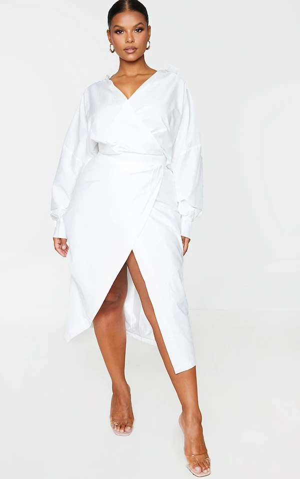 Plus Robe Blanche Mi-longue Style Chemise En Popeline 1 Plus Robe Blanche Mi-longue Style Chemise En Popeline