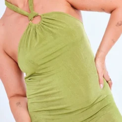 Plus Robe Moulante Mi-longue En Acétate Vert Olive à Anneau -Promos Jupe Éthérée Boutique 70df8bf86dc067ad13aedd71887a22f64f9fd681 cne4208 4