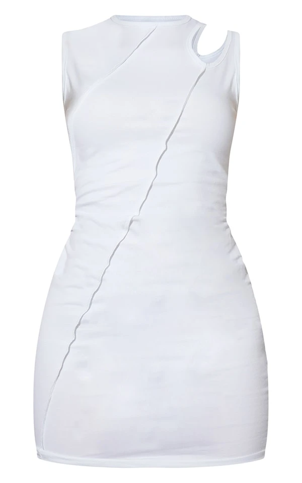 Petite Robe Moulante En Coton Blanc Sans Manches Découpée à Coutures Apparentes 5 Petite Robe Moulante En Coton Blanc Sans Manches Découpée à Coutures Apparentes – Image 5