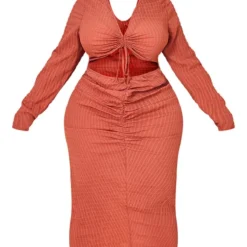 Plus Robe Mi-longue Texturée Froncée Rouille à Découpe -Promos Jupe Éthérée Boutique 713ab17b9e0f89291affcf8d4cdb1c72c4a3a84e cmw3067 6