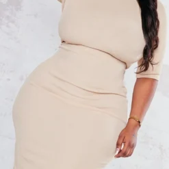 Plus Robe Mi-longue Côtelée Café Au Lait Rosé à Col Montant Et Demi-manches -Promos Jupe Éthérée Boutique 7254c844a47189df68c30874325515bf3596b5e6 cnc2224 4