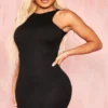 Shape Mini Robe Côtelée Noire Sans Manches