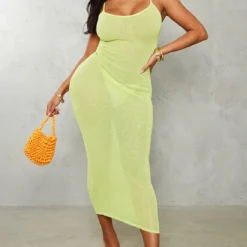 Shape Robe Longue Transparente Vert Citron à Bretelles