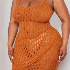 Plus Robe Longue En Maille Tricot Rouille à Dos échancré -Promos Jupe Éthérée Boutique 756379afc2ea18106efd0ea4129b6f535f7b4bfa cne0651 4