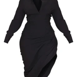 Plus Robe Chemise Mi-longue Noire Texturée à Côté Froncé 9 Plus Robe Chemise Mi-longue Noire Texturée à Côté Froncé -Promos Jupe Éthérée Boutique 7593772fd47b4d223039861754230e5e7f0ad762 cmw4074 6