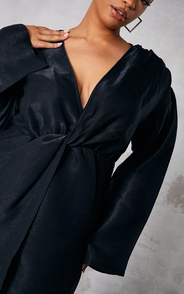 Plus Robe Droite Cache-coeur Noire Pailletée Torsadée Devant 4 Plus Robe Droite Cache-coeur Noire Pailletée Torsadée Devant – Image 4