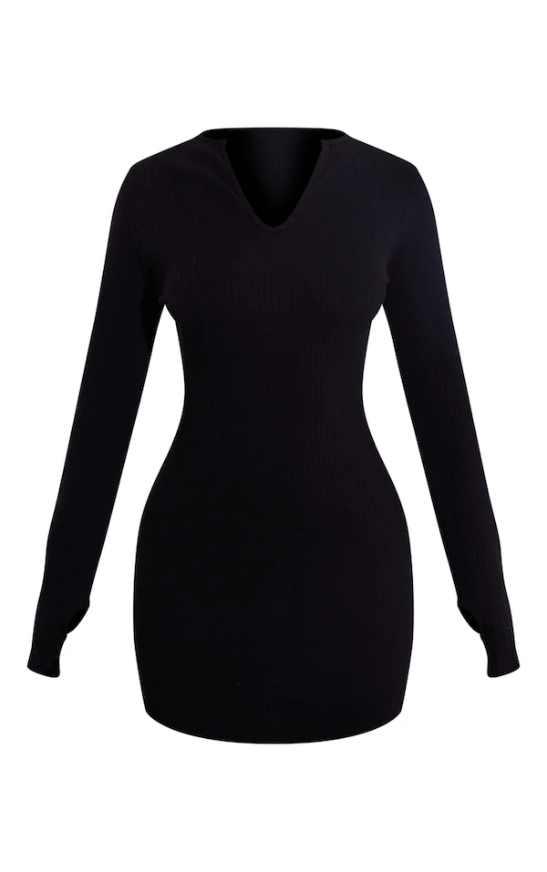 Petite Mini Robe Côtelée Noire à Manches Longues Et Trous Pour Les Pouces 5 Petite Mini Robe Côtelée Noire à Manches Longues Et Trous Pour Les Pouces – Image 5