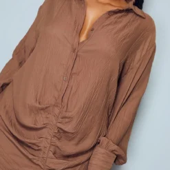 Plus Robe Chemise Texturée Chocolat à Détail Drapé Et Manches Longues -Promos Jupe Éthérée Boutique 76b2d3539d3432f22fc9b83a09df904d78d52712 cmv7950 5