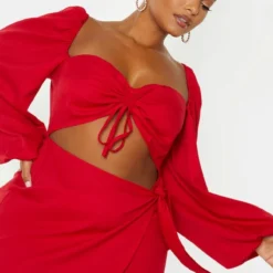 Plus Robe Moulante Découpée Froncée Rouge -Promos Jupe Éthérée Boutique 7c87bbb4cae912e620453e29133f38710980eadc imt0915 5