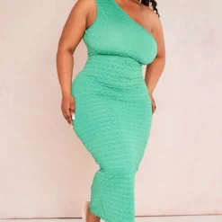 Plus Robe Mi-longue Vert Olive Effet Bulle Texturée Asymétrique -Promos Jupe Éthérée Boutique 7df69dbc49cda90516c6135b52f5bb5bd9b6f160 cne4149 3