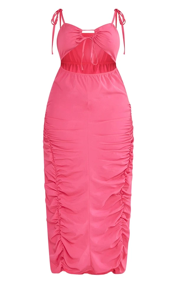 Plus Robe Mi-longue Froncée Découpée Rose Vif 5 Plus Robe Mi-longue Froncée Découpée Rose Vif – Image 5