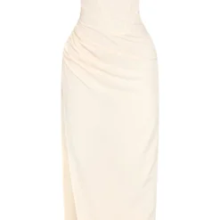 Shape Robe-bustier Fendue Mi-longue En Maille Tissée Froncée Crème -Promos Jupe Éthérée Boutique 8029f465b71512c52aafdabbb8fe27b3d8c73ffe cne3502 5