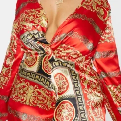 Plus - Robe Cache-coeur Rouge à Imprimé Satinée à Manches Longues Torsadée -Promos Jupe Éthérée Boutique 8040c5a9540f896a54c76921c8b0cdb89af83f09 CLV2349 5