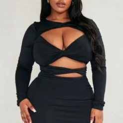Plus Robe Moulante à Manches Longues Noire Découpée -Promos Jupe Éthérée Boutique 81d2d487f3713d5f6551b4928ce86f1619edfadb cnd4986 3