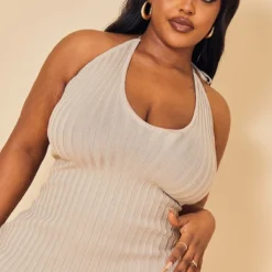 Plus Robe Longue En Maille Tricot Gris Pierre à Décolleté Plongeant -Promos Jupe Éthérée Boutique 846ad16610d0a76966b371f07dd0e30efa7fa28c cmw2975 5