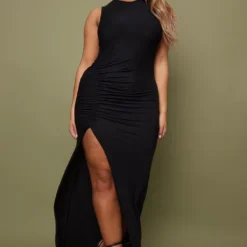 Shape Robe Longue Sans Manches Noire En Jersey Froncé -Promos Jupe Éthérée Boutique 8479d6d07fc07ed55a44128f0525e25d65a6f639 cnc8806 3