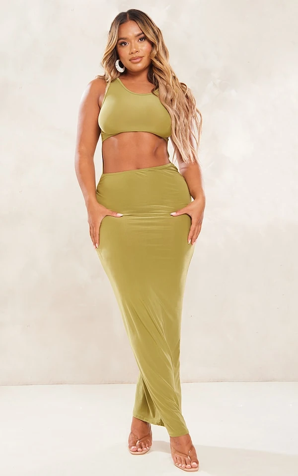 Shape Robe Moulante Longue Vert Olive à Devant Découpé 1 Shape Robe Moulante Longue Vert Olive à Devant Découpé