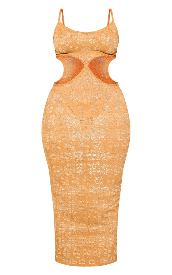 Shape Robe Longue Texturée Orange Découpée à Bretelles 5 Shape Robe Longue Texturée Orange Découpée à Bretelles – Image 5